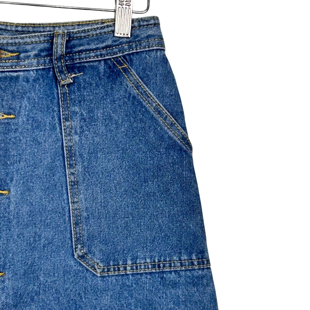 SHEIN Denim Mini Skirt Womens Size M Blue Button Front High Waist Casual Pocket - Picture 2 of 6